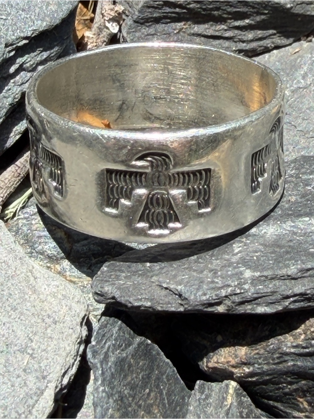 Vintage Bell Trading Co. Sterling Silver Thunderbird Engraved Band Ring Sz 10